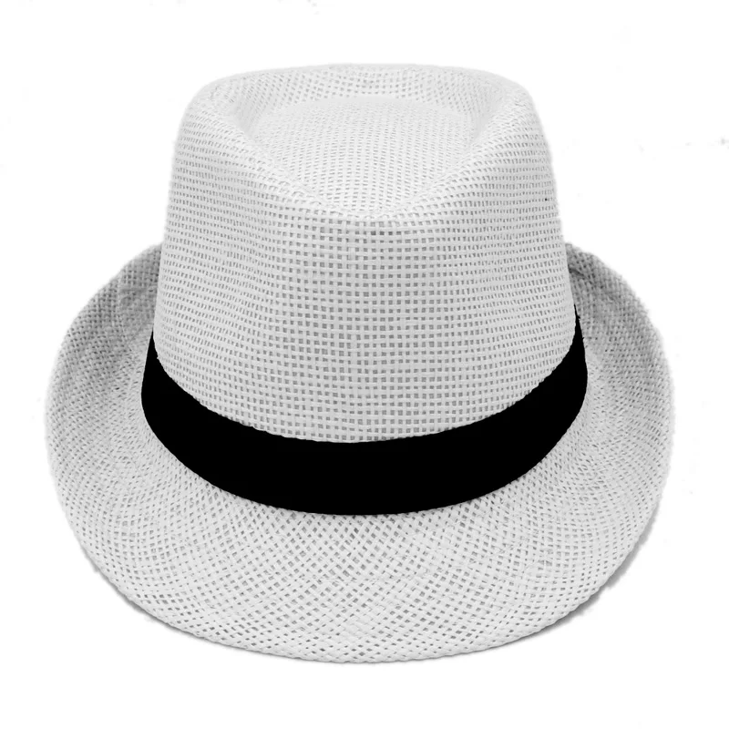 Mistdawn Милая летняя модная детская одежда для мальчиков и девочек соломенная Федора фетровой шляпе детей пляж солнце Шапки Размеры 54 см - Цвет: Белый