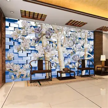 

Custom size 3d photo wallpaper living room mural magnolia tree brick wall painting TV background non-woven wallpaper for wall 3d