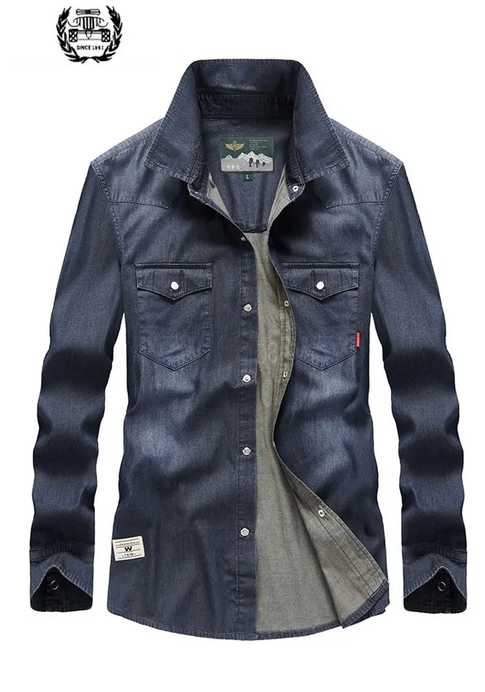 

2019 Men Spring Cotton Denim Business Shirts Casual Long Sleeves Men Military All Match Turn Down Collar Cardigan Men Shirts