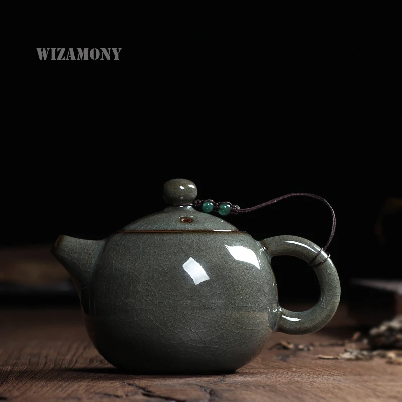 WIZAMONY, Подарочная посылка, комплект из 3 предметов, высший сорт, Китайский Longquan Celadon, древняя глазурь, ручной работы, китайский фарфоровый чайный сервиз для кунг-фу