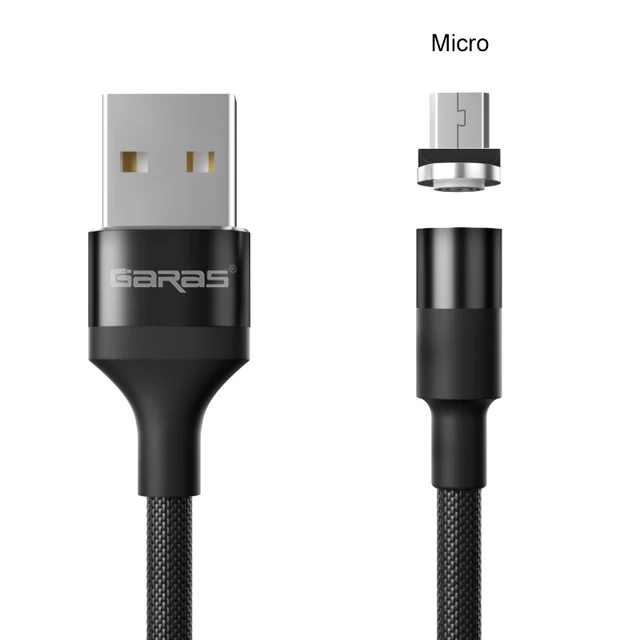 GARAS Magnetic USB Cable Adroid  Micro USB&Type C 3A Fast Charging Charger Data Cable QC3.0 Quick Charge Magnet Charger Cable black micro usb cabl