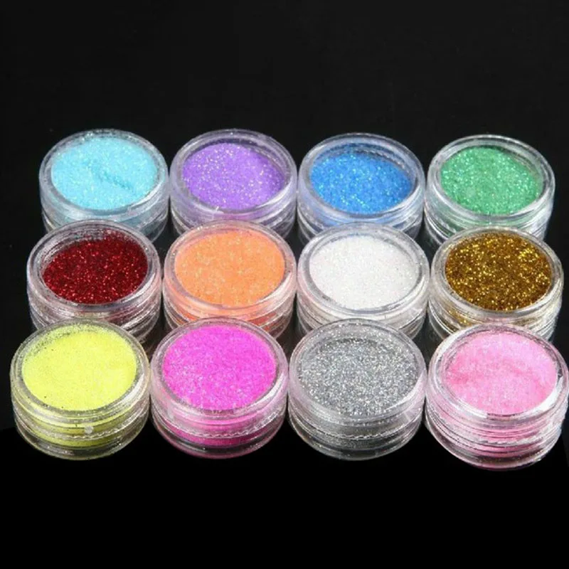 12 Color Nail Glitter Powder Decor Nail Art Powder Sparkly Dust Acrylic