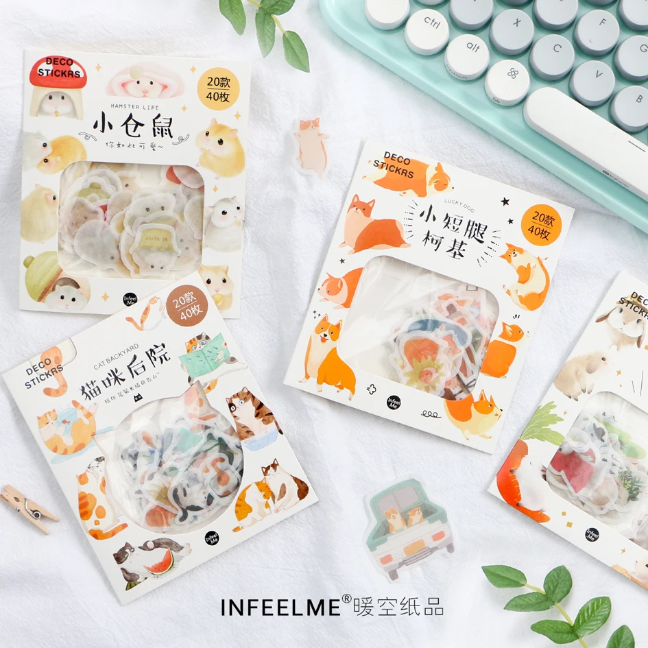 

40pcs/pack Cute Cat/Rabbit/Dog Corgi/Hamster Decoration Stickers DIY Planner Diary Scarpbooking Index Lable Sticker Escolar