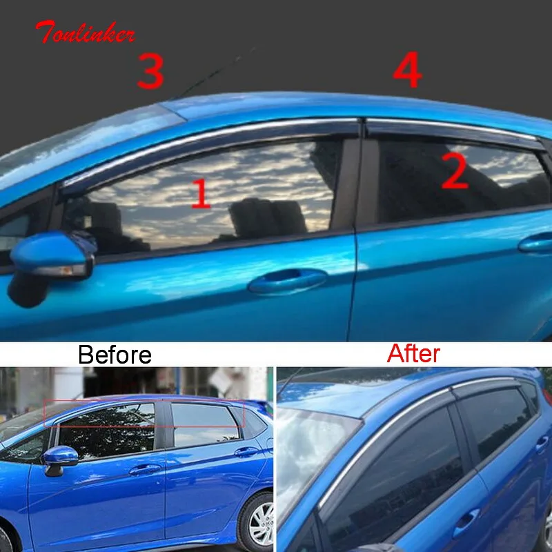 

Tonlinker Rain Awnings & Shelters Cover Stickersfor Ford 2009-14 Fiesta hatchback/sender 4 PCS Car styling ABS Acrylic Covers