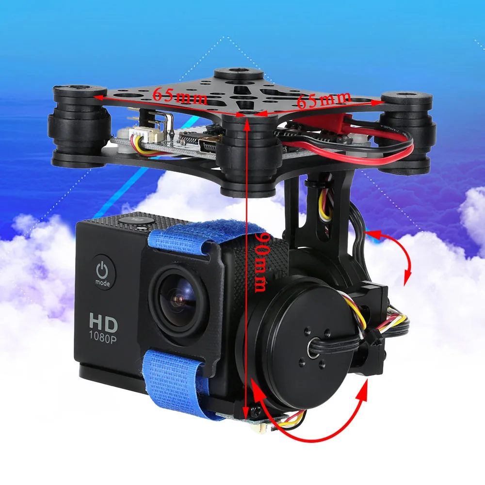 OCDAY 2 Axis Brushless Gimbal PTZ Control Panel For Gopro3 4 DJI Phantom 1 2 3 SJ4000 SJ5000 FPV Aerial Photography