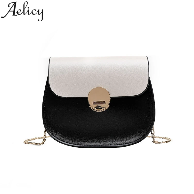 

Aelicy Panelled Chains Saddle Bags Women Solid Shoulder Bag Soft Artificial Leather Messenger Bag Ladies Cover Shoulder Bag New