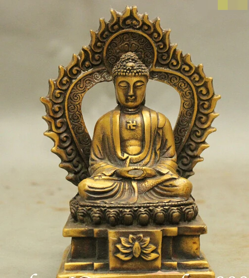 

bi003015 6" Tibet Buddhist Bronze Shakyamuni Tathagata Buddha Flammule Lotus Base Statue