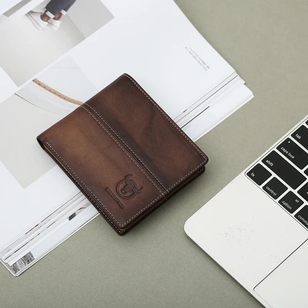 Bullcaptain<ALIMT >&reg;</ALIMT> Men Minimalist Wallet Bifold Genuine Leather Durable Wallet High Capacity Card Holder