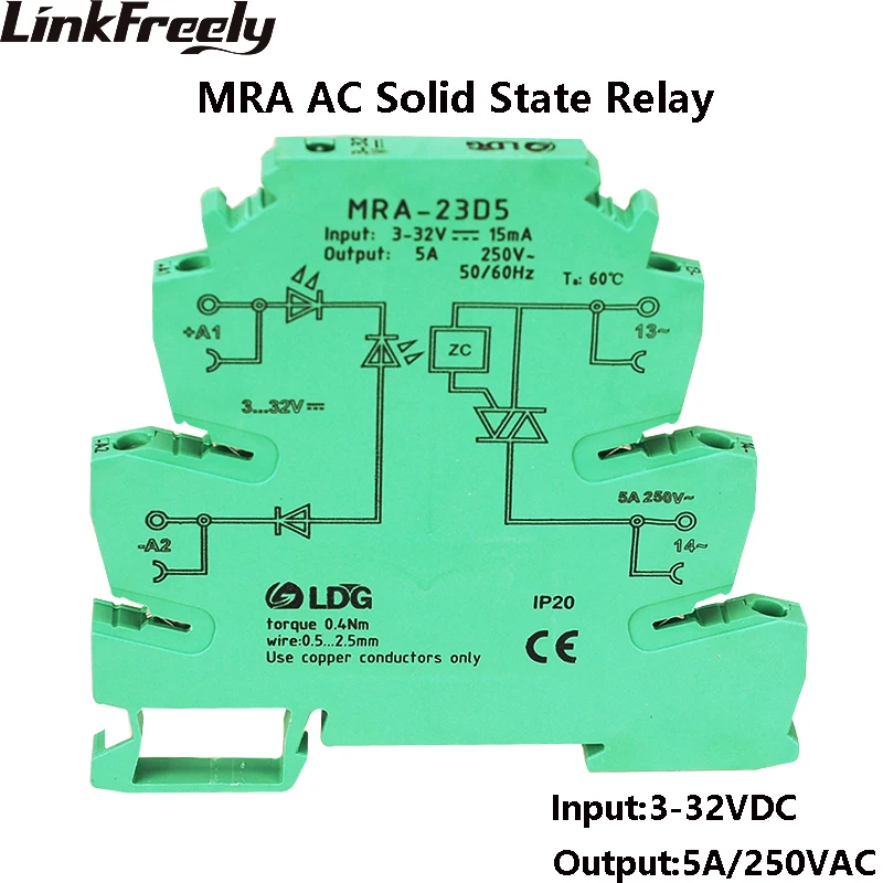 

MRA-23D5 Smart PLC Interface Solid State Relay Module 5A Input: 3V 5V 12V 24V DC AC SSR Voltage Relay Din Rail Control Board