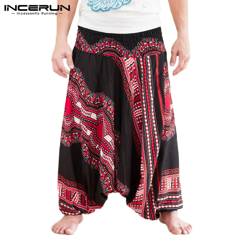 Red Pants INCERUN мужские шаровары с этническим принтом в стиле хип-хоп, свободные штаны с заниженным шаговым швом, широкие штаны для бега, африканские Дашики, повседневные брюки для мужчин - Цвет: Red Pants