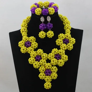 

Latest Charming Purple/Yellow Nigerian Wedding African Beads Bridal Jewelry Set Crystal Beads Jewelry Set Free Shipping ALJ730