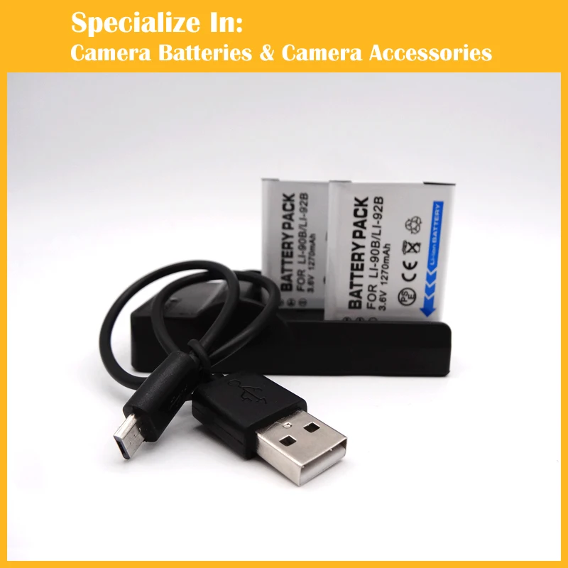 

1270mAh LI-90B LI90B for Olympus Replacement Camera 2 x battery + charger