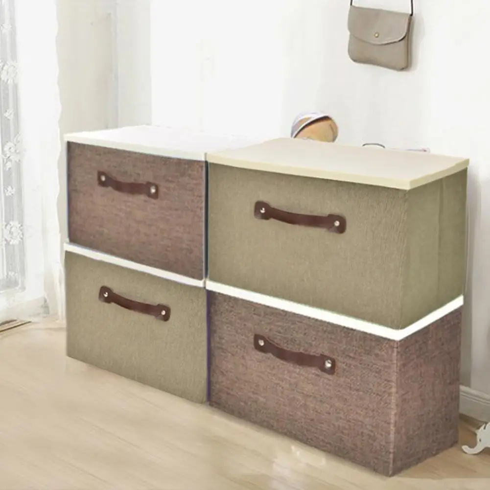 كبيرة البوليستر الكتان للطي CD تخزين صناديق طوي صناديق لعب المنظم مع الأغطية و مقابض سلة التخزين سلة الغسيل