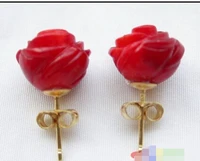 Een s1062 100% 11mm Hand gesneden rose red coral earring
