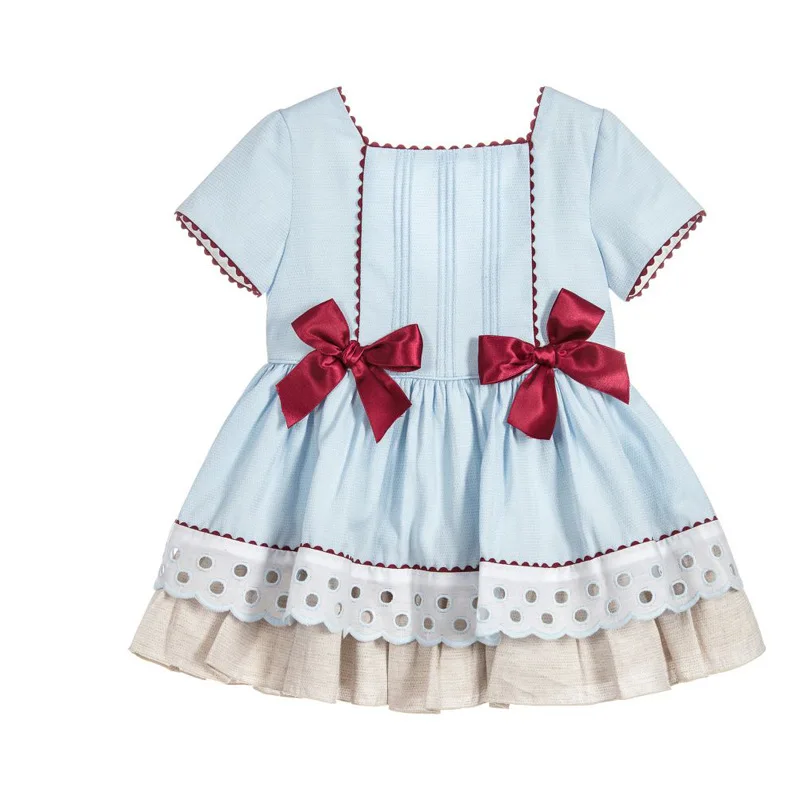 

New Summer Girl Vintage Spanish Dress Pure Cotton Floral Dresses Baby Birthday Communion Party Ceremony Dress G131