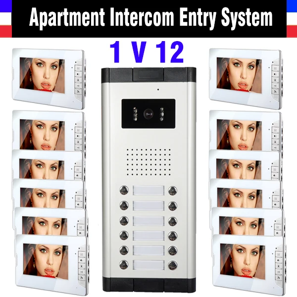 12 Units Apartment Intercom System 7 Inch Monitor Video Intercom Doorbell Door Phone Intercom Video Door Camera kits