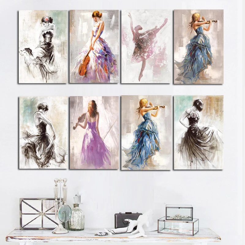 

Abstract Ballet Dance Girl Playing a Violin Figure Oil Painting on Canvas Poster and Print Wall Picture for Living Room Decor