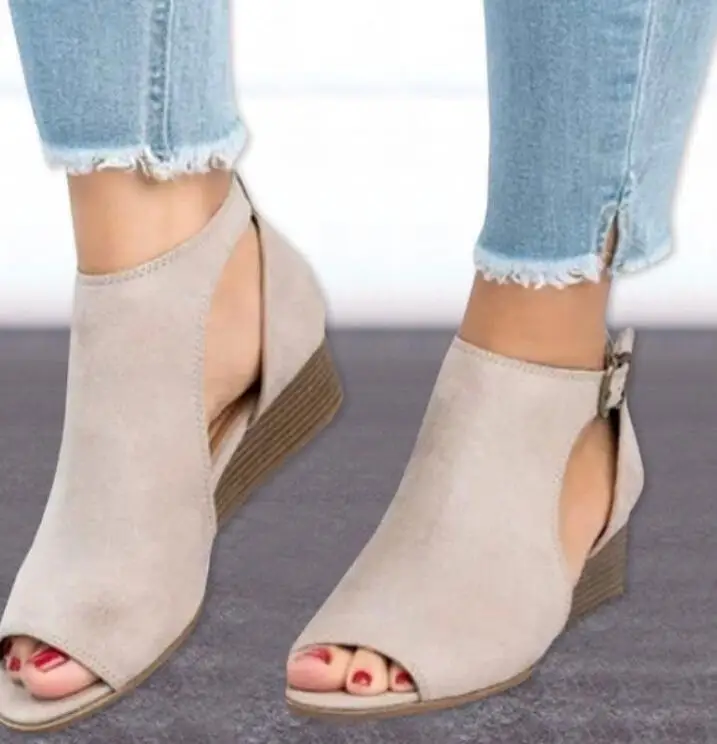 

Woman Wedge Buckles Fish Mouth Sandals Gladiator Women Sandals Mid Heel Sandals Ladies Summer Toe Women Shoes 227GGX