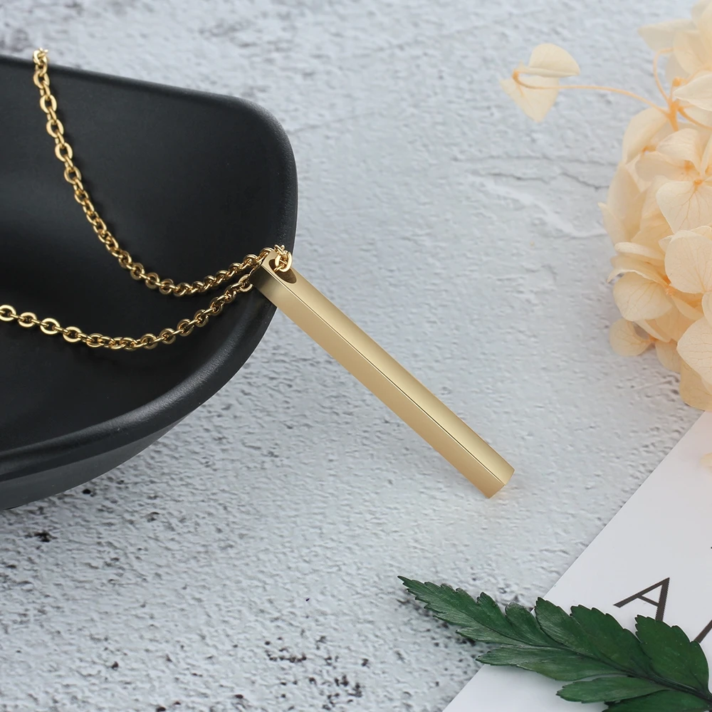 3 Color Engraved Name Necklace Personalised Gift Strip Pendant Stainless Steel Fashion Necklaces & Pendants (JewelOra NE103087)