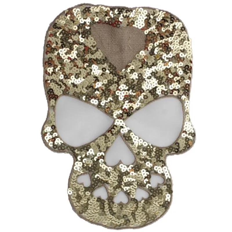 

T shirt Women patch golden sequins 234mm skull head deal with it biker patches for clothing stickers t shirt mens free shipping