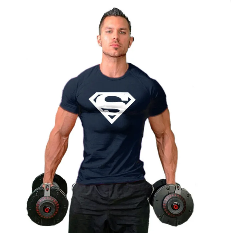 

plus size M-2XL Mens T-shirt Muscle Golds gyms Fitness clothing Bodybuilding tops Workout Clothes Cotton Superman gyms T Shirts