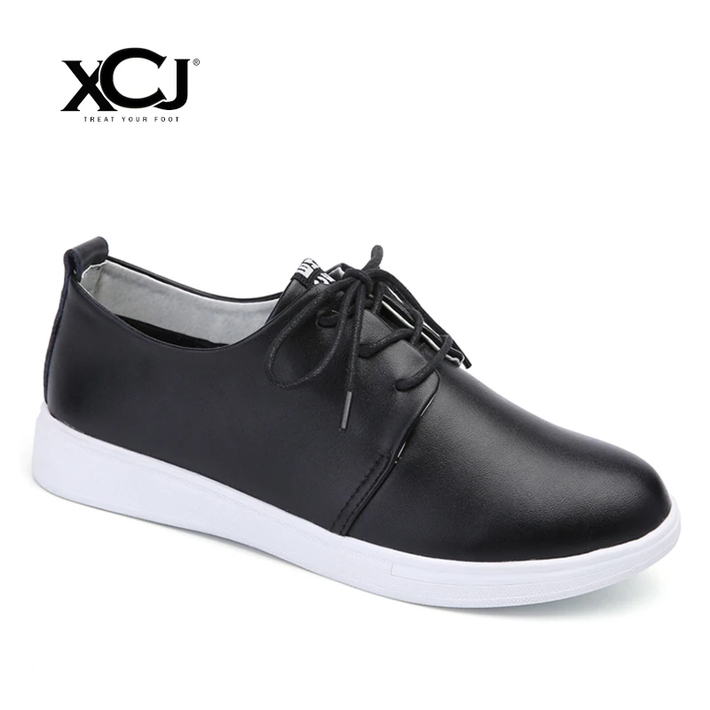 

Women Flats Spring Autumn Brand Women Shoes Women Sneakers Split Leather Basic Female Casual Shoes Lace-up Round Toe XCJ
