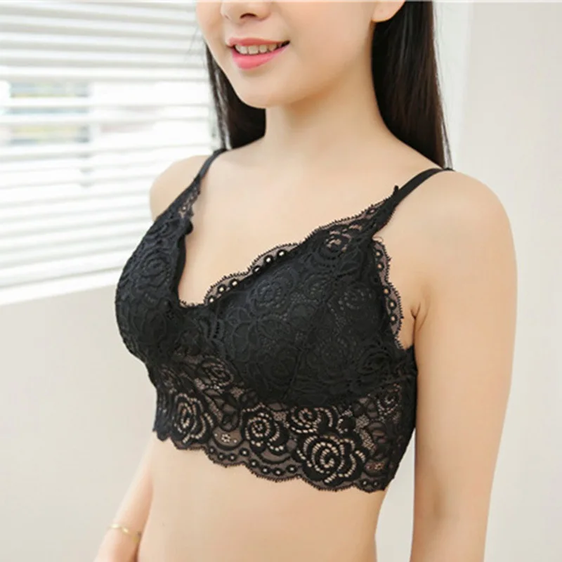 

Floral Lace Bra Women Black White Mesh Bra Sexy Bralette Push Up Brallete Seamless Padded Wireless Bra Plus Size Underwear M
