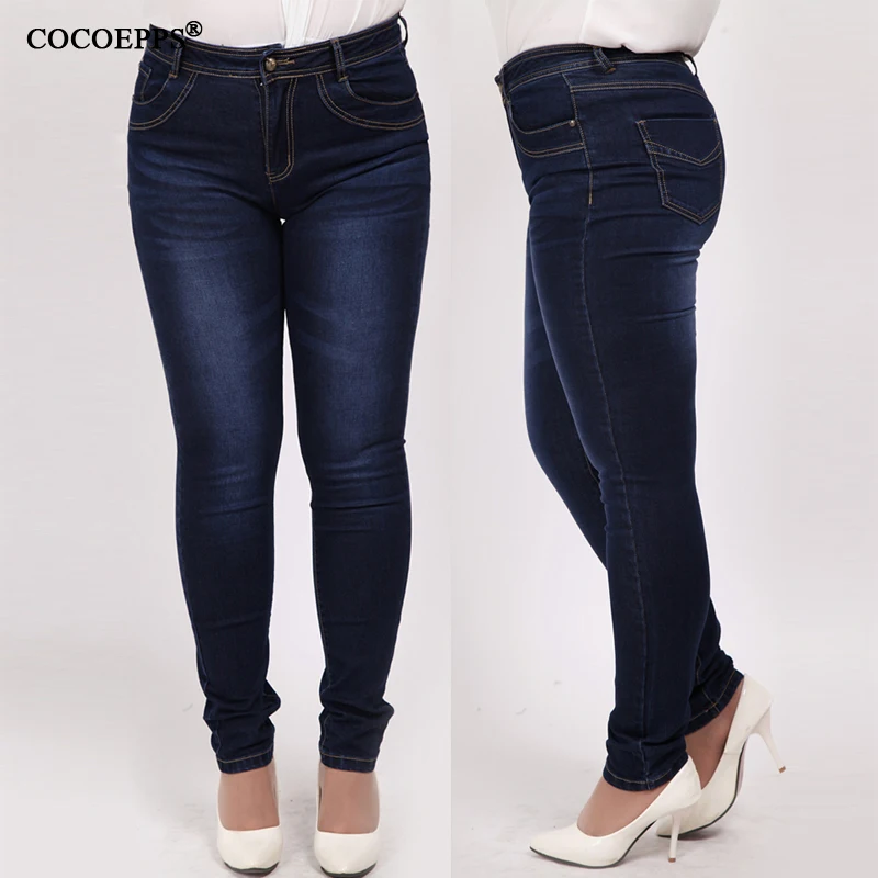 

2019 Plus Size Women High Waist Pencil Jeans Pants Fashion Skinny Demin Trousers Big Size Stretch Pants брюки