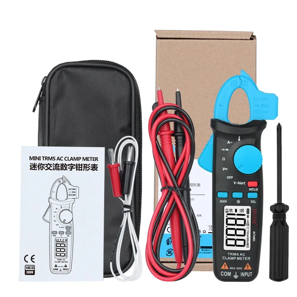 

BSIDE 2000 Counts ACM81 TRMS AC Clamp Meter 1mA Auto-Ranging Digital Multimeter Voltage Current Diode Tester with Back Clip