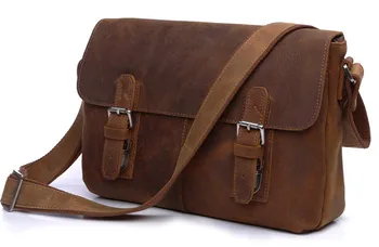 

Top Quality Vintage Thick Durable Brown Genuine Crazy Horse Leather Men Messenger Bag Male Shoulder Bag M6002