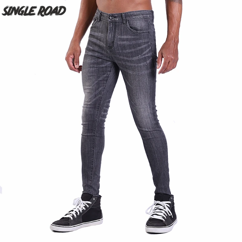

Single Road Grey Jeans Men 2019 Mens Biker Super Skinny Jeans For Men Streetwear Stretch Denim Pants Slim Fit Brand Jeans Man