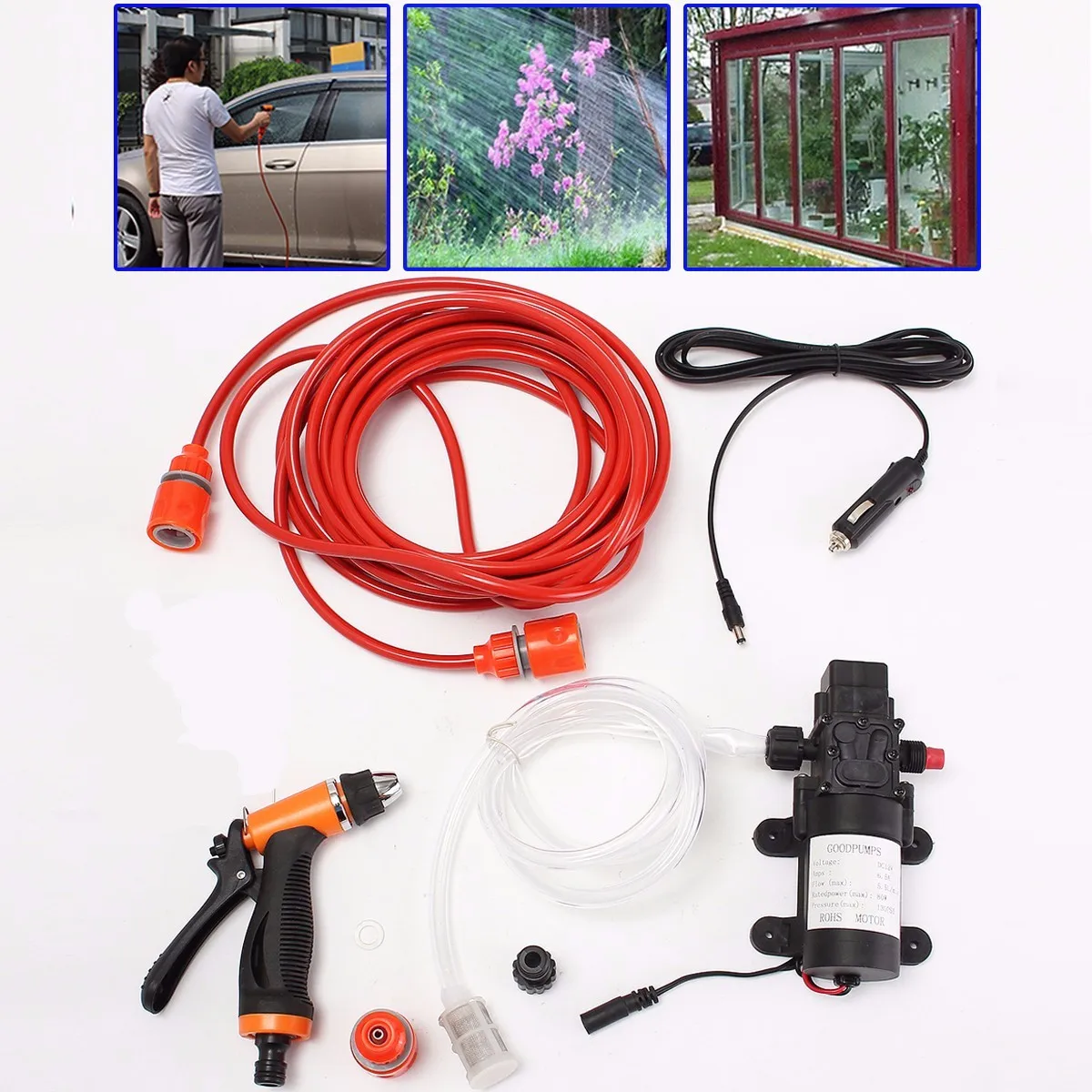 

80W 12V 130PSI Portable High Pressure Car Electric Washer Car Washing Machine Water Pump Set