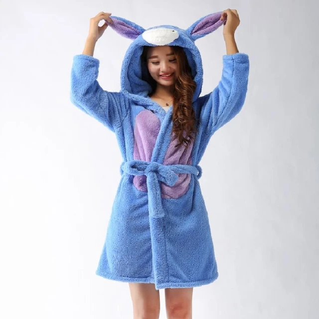 Spring Autumn Winter Flannel Animal Eeyore Women Robe Hooded Casual