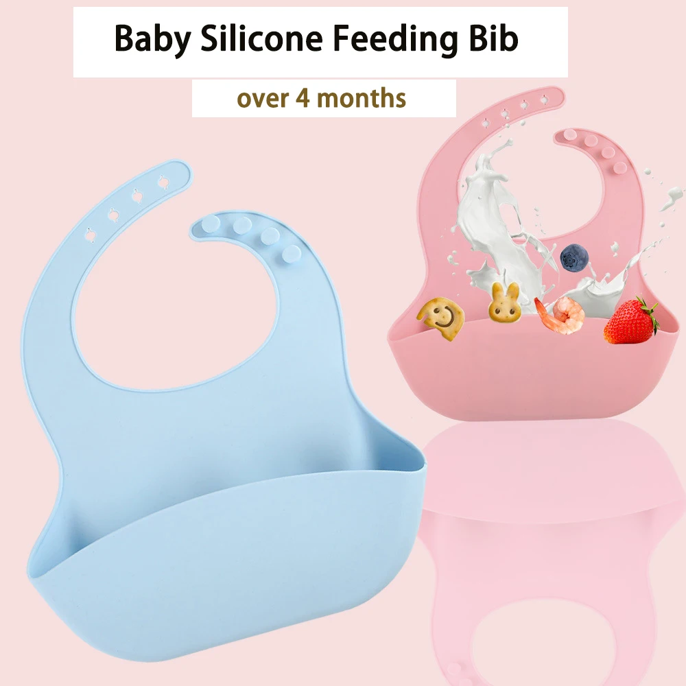

Cartoon Silicone Newborn Baby Apron Feeding Bib Kids Bib Adjustable Waterproof For Over 4 Months Boy Girl Feeding Tools Kitchen