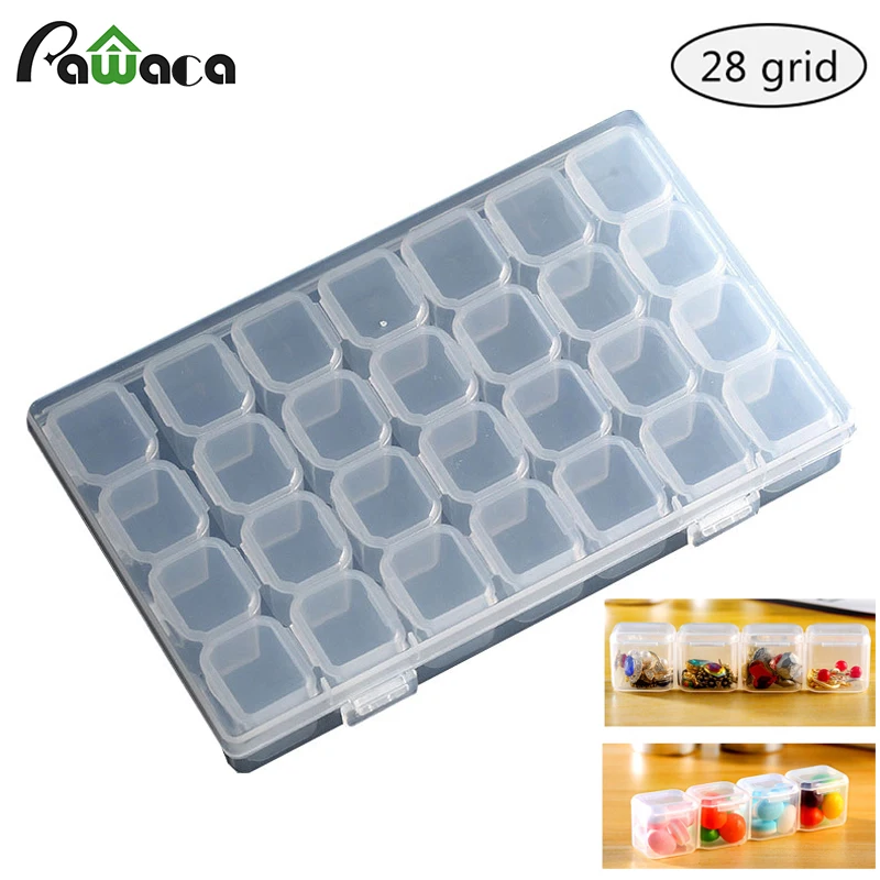 

28 Grids Transparent plastic Container makeup Storage Box Case For False Eyelash beads Earrings Nail Tips Jewelry Organizer