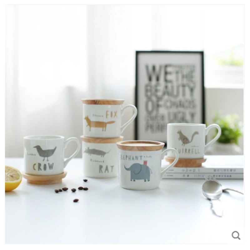 

250ml Creative ceramic cup Cartoon embossed animal mug Cute cat shape coffee cup Cover with spoon travel Holiday gifts