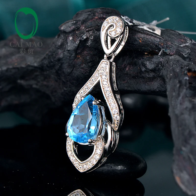Caimao ювелирные изделия Природные Teardrop голубой топаз партии кулон