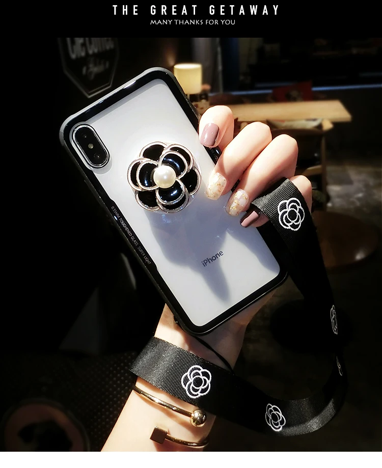 

for iPhone XS Max XR X Camellia Flower case Grip Stand Expand Stand cover for iPhone 8 7 6S 6 Plus SE 5S 5