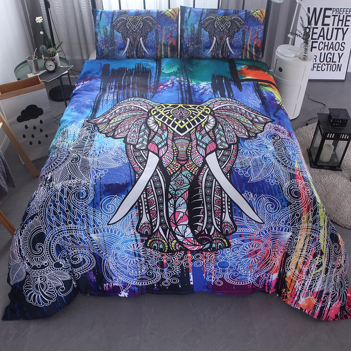 

3D Animal Elephant Bedding Set Bohemian Colorful Printed Duvet Cover Double Queen King Size Bed Linen Bedding Sets