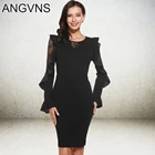 Save 19.58 on ANGVNS Black Lace Dress Women 2017 New Midi Lady Vintage Elegant Summer Spring Casual Vestidos Bandage Party High Waist Dresses