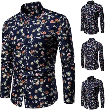 

mens blouse Men's New Pattern Casual Fashion Lapel Printing Long Sleeved Shirt