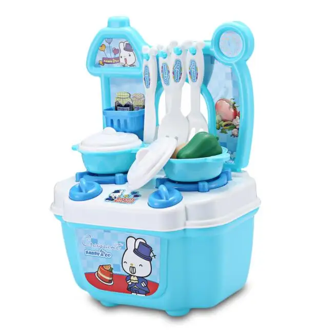 Baby Miniature Kitchen Plastic Pretend Play Food Children Toys With Music Light Kids Kitchen Cooking Toy Set For Girls Games Hot - Цвет: Синий