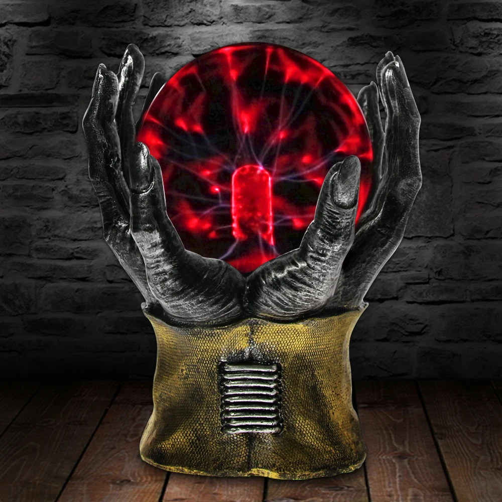 

Skeleton Hands Grasping Plasma Ball Statue with Touch Response Horror Lamp Gothic Decor Figurine Skull Hands Holloween Gift