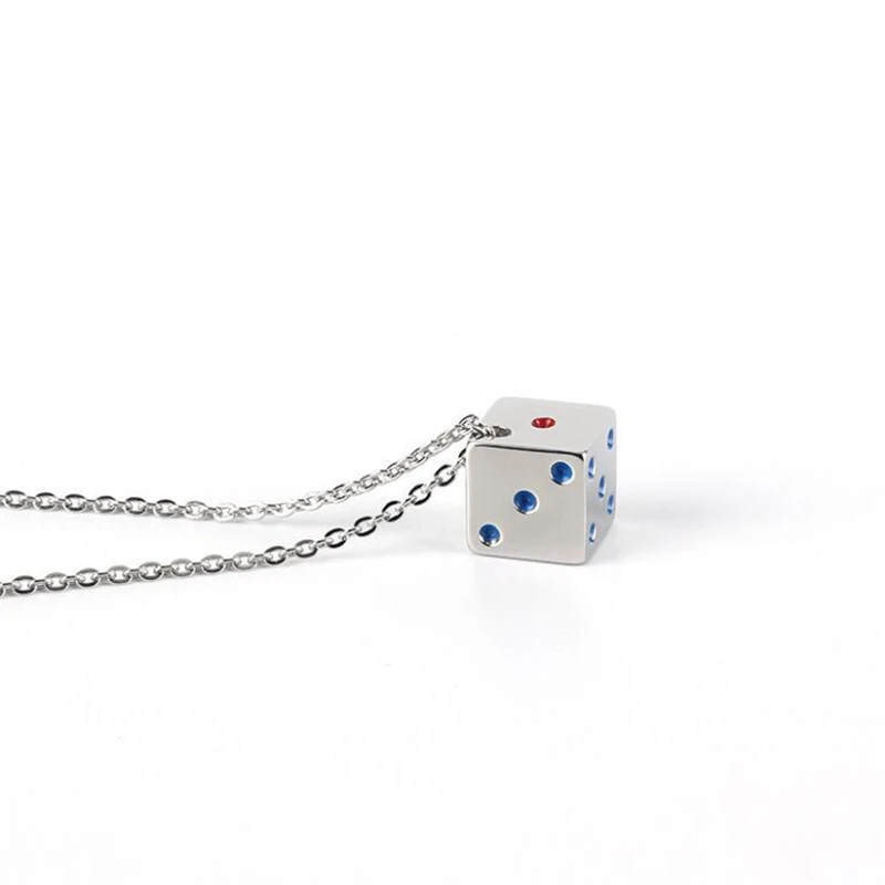 

New Arrival Mens Square Lucky Dice Pendant Necklace Stainless Steel Blue Dot Dice Charm Necklace for Men Women Gift Jewelry
