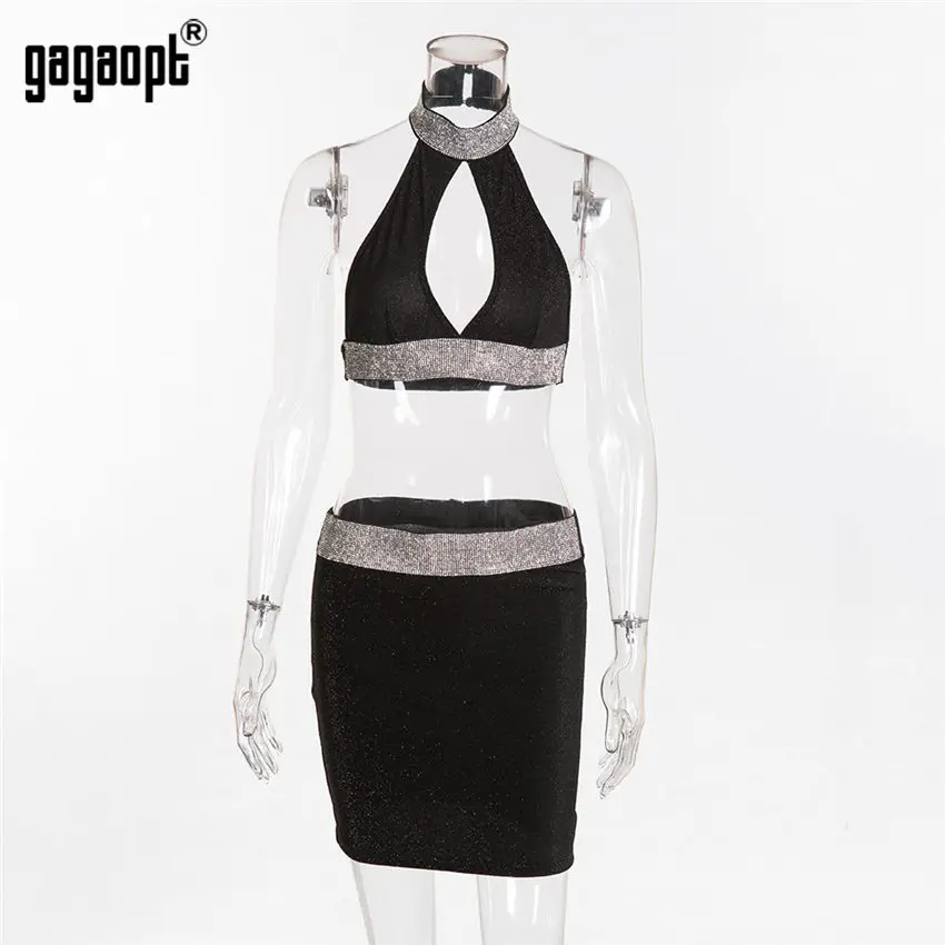 Gagaopt женское платье блестящее Сексуальное Женское Платье (топ с лямкой на шее +