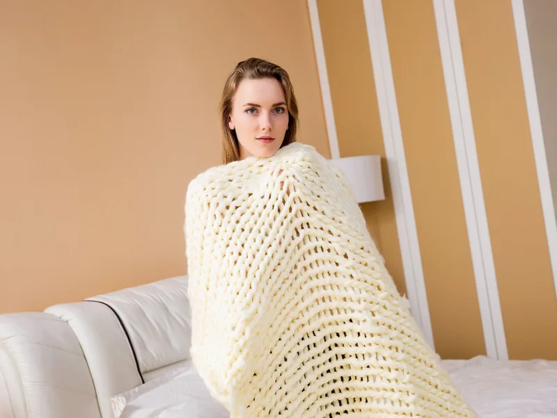 Мягкое толстое гигантское большое вязаное одеяло из мериносовой шерсти, вязаное крючком одеяло ручной работы для фотосессии