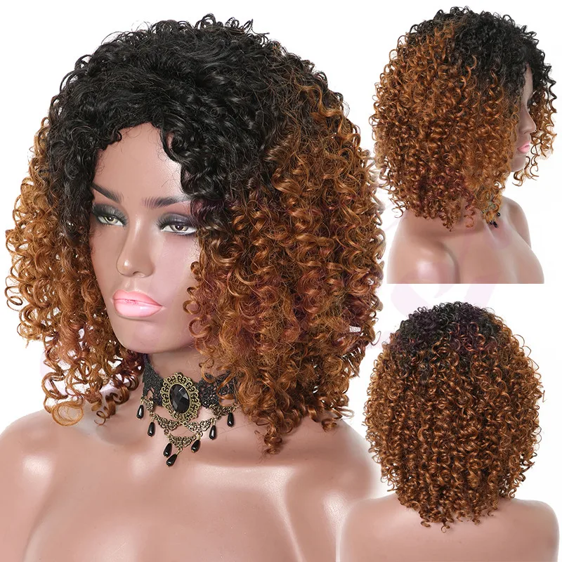 Sintéticas para Mulheres Perucas com Franja Junsi Curto Afro Encaracolado Perucas Ombre Dourado Natural Cosplay Party 5 Cheap Peruca sintética