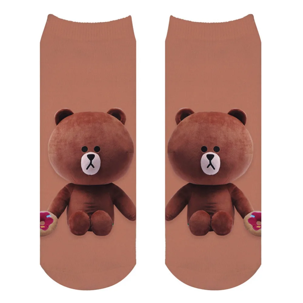 

1 Pair 3D Printed Cartoon Casual Short Socks Women Men Cute Low Cut Ankle Cartoon Cotton Sock Relaxed Bear 2017 New