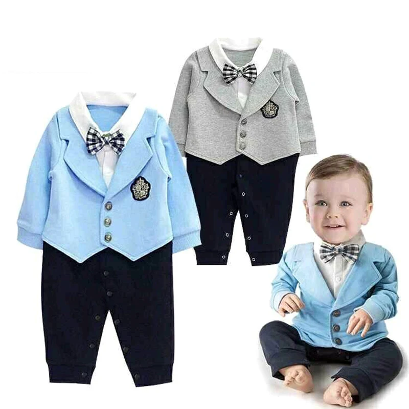 

2018 Fashion Baby Boys Rompers Spring Autumn Cotton Gentleman Tie Clothes Infant Jumpsuit Toddler Long Sleeve Climbing Clothing