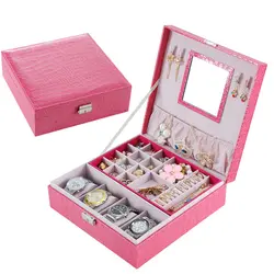 Для женщин ювелирные часы коробка розовый в полоску кожа наручные часы Дисплей Дело Box Кольца коллекция хранения Организатор держатель Box